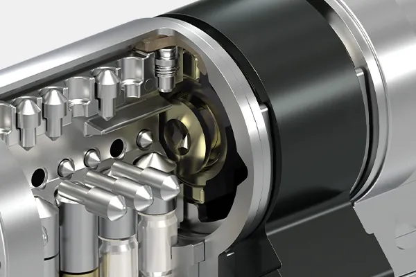 Doorsnede van een ABUS Magtec-cilinder met stiften en magneet